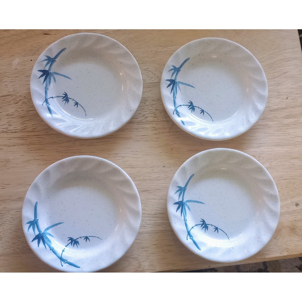 Thunder Group Tar Hong Blue White Curved Rim Round Melamine Plates 6" Set Of 4